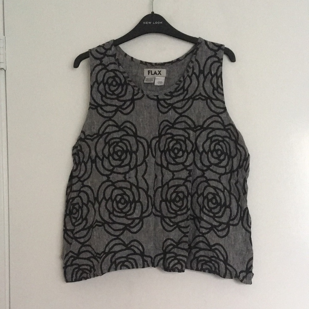 FLAX - Gray & Black Rose Print Boxy Tank